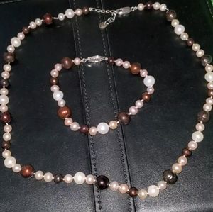 Pearl Necklace and Bracelet Set